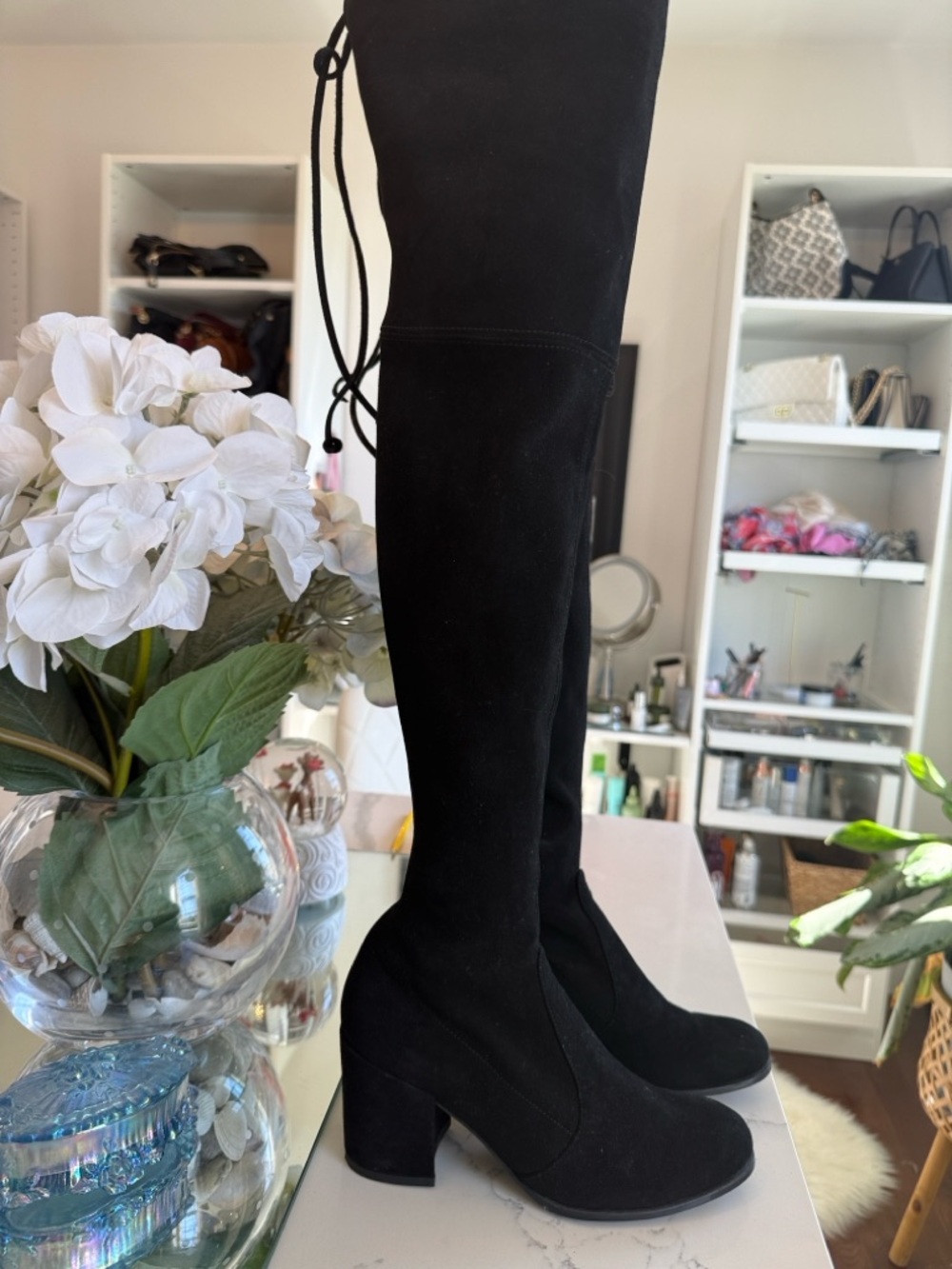 Stuart Weitzman Black Suede Ankle Boots with Block Heel size 6.5